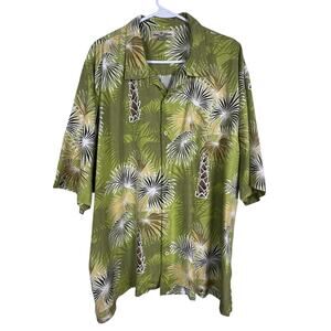 Tommy Bahama XXL Shirt 100% Silk Hawaiian Camp Green Palm Tree Print
